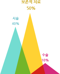 시술 40%, 보존적 치료 50%, 수술 10%