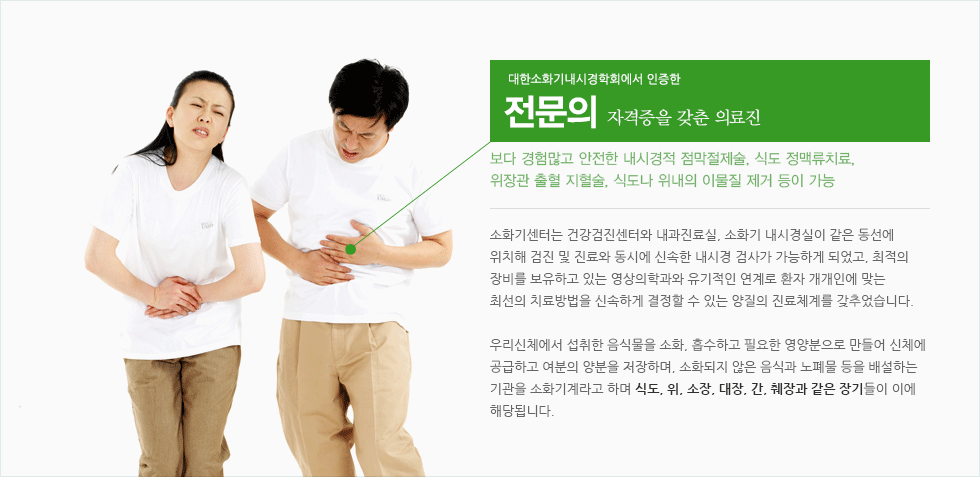 대한소화기내시경학회에서 인증한 세부내시경 전문의 자격증을 갖춘 의료진